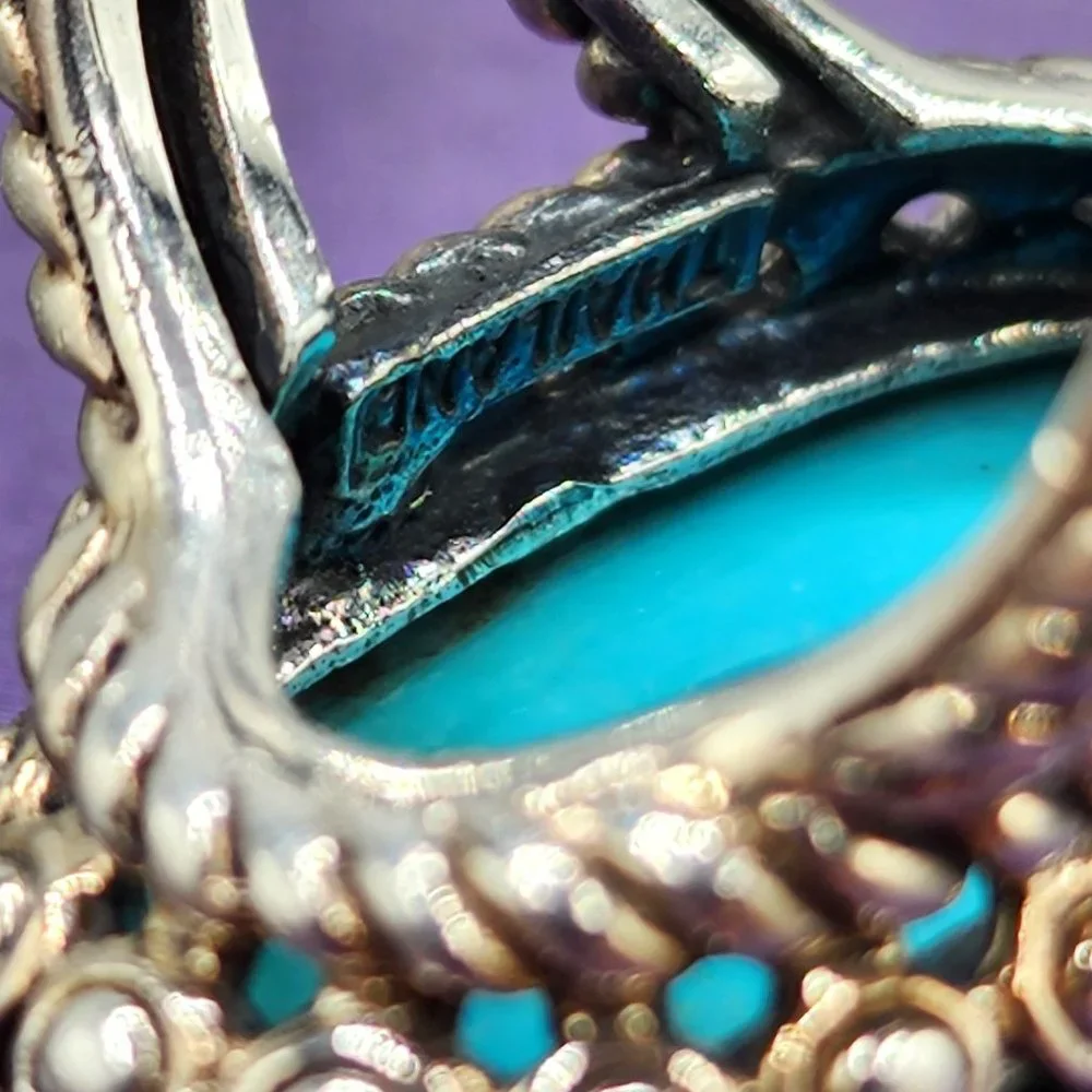 Oval Natural Blue Stone Sterling Silver Quality Statement Ring
